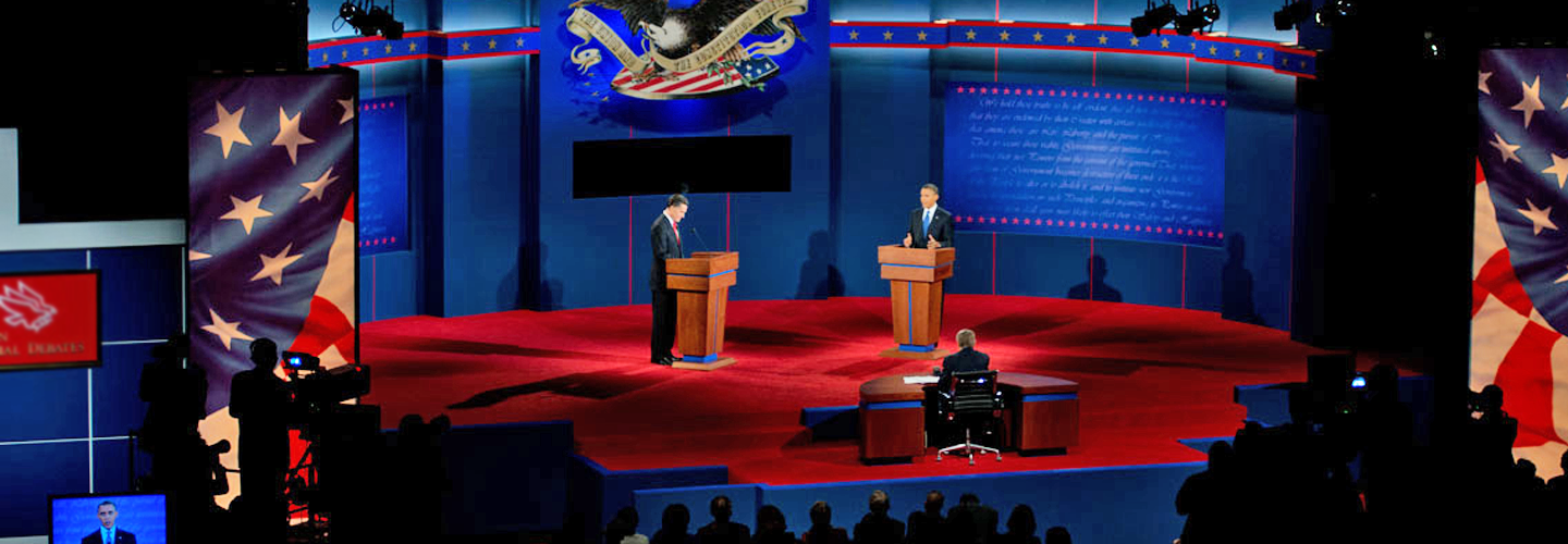 Barack Obama and Mitt Romney at their first presidential debate in 2012.