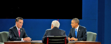 Romney and Obama face off in the third presidential debate on October 22, 2012. Credit: Scout Tufankjian.