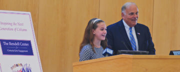 Former Gov. Ed Rendell and Radnor Elementary School 5th grader Mallory Toomey.