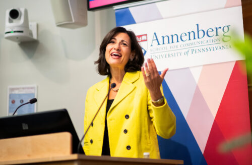 Former CDC Director Rochelle Walensky speaks to the audience at the 2024 Annenberg Lecture. 