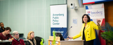 Former CDC Director Rochelle Walensky speaks to the audience at the 2024 Annenberg Lecture.