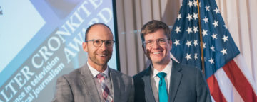 Marshall Zelinger (left) and Brandon Rittiman received the Jackson Prize for 9News KUSA. Credit: National Press Club.