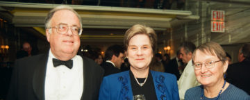 Adam Clymer, Kathleen Hall Jamieson, and Ann Clymer (left to right) at the October 2000 Chancellor Award luncheon.