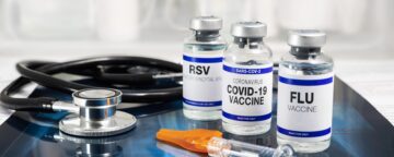 Picture of RSV, Covid, and flu vaccine vials.