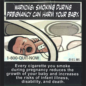 cigarette warning label with elaborated text and image