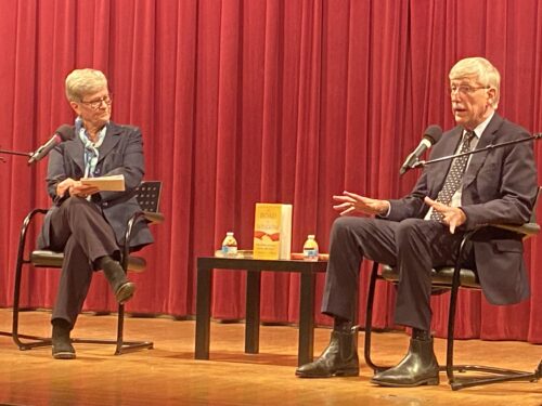 Kathleen Hall Jamieson and Francis Collins at the Free Library, Sept. 26, 2024.