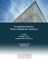 Cover of "Presidential Debates: What's Behind the Numbers?" white paper.