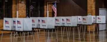 Empty voting booths in Flint, Michigan. For a story on voting rights.