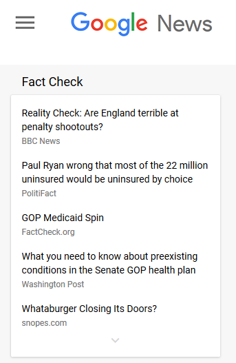 FactCheck.org featured in Google News' new dedicated fact-checking section.