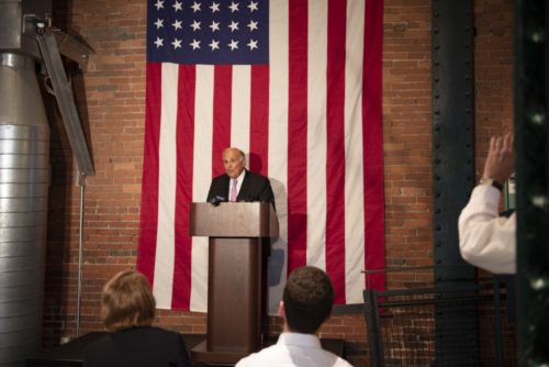 Former Gov. Ed Rendell announces the Pittsburgh Citizenship Challenge at the Heinz History Center, June 22, 2018.