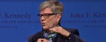 Kathleen Hall Jamieson speaks at the Kennedy Library Forum on December 11, 2017.