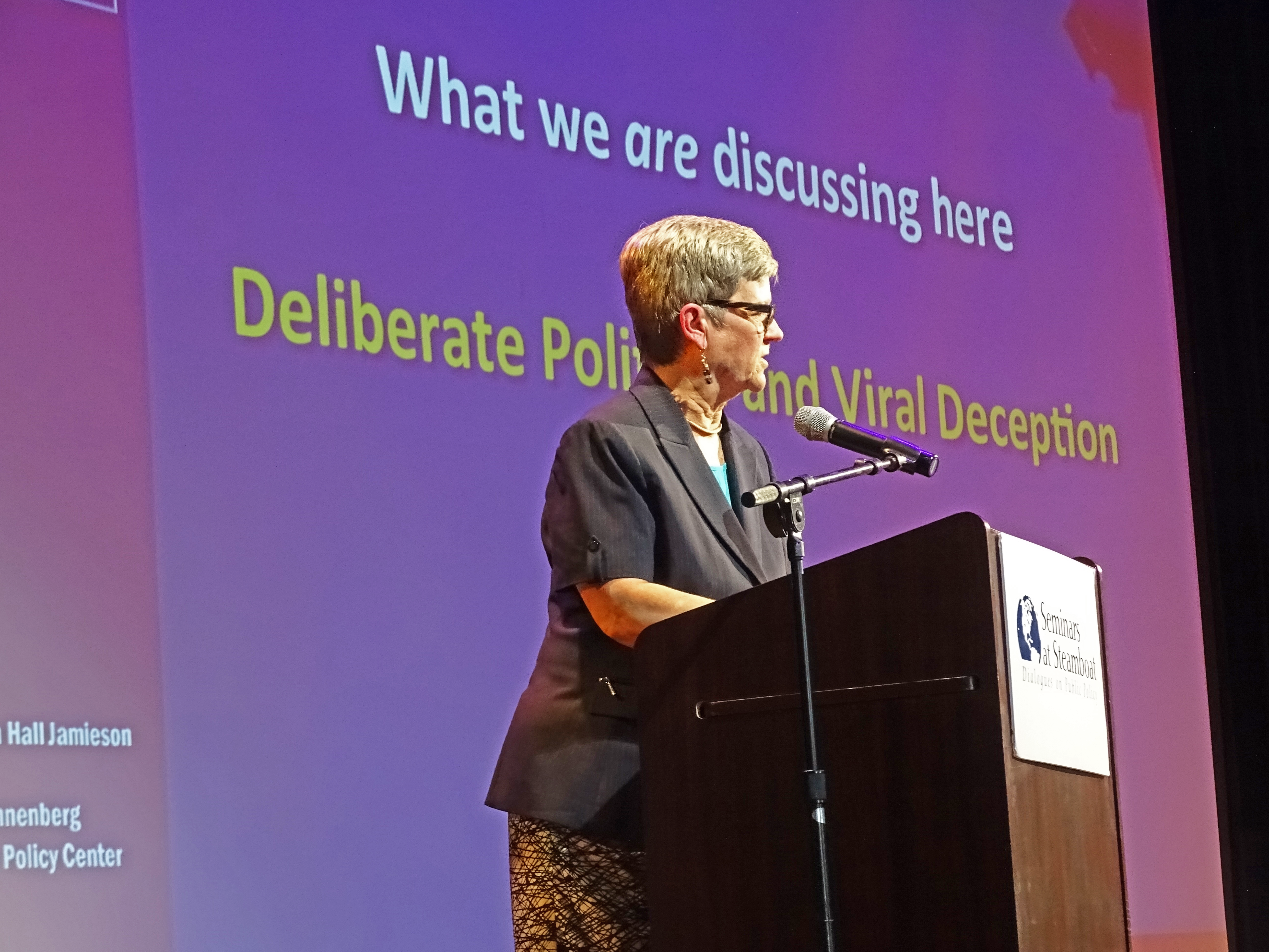 Kathleen Hall Jamieson presents at Seminars at Steamboat. Credit: Jennie Lay.