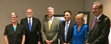 Jamieson with attendees of the Ninth Circuit Judicial Conference (left to right): Hon. Sidney Thomas, Chief Judge, U.S. Court of Appeals for the Ninth Circuit; Associate Justice of the Supreme Court, Hon. Neil Gorsuch; Hon Robert Katzmann, Chief Judge, U.S. Court of Appeals for the Second Circuit; Hon. Marilyn Huff, Senior District Court Judge and President of the Federal Judges Association, and Hon. Michael Newman, Magistrate Judge, Southern District of Ohio and President of the Federal Bar Association.