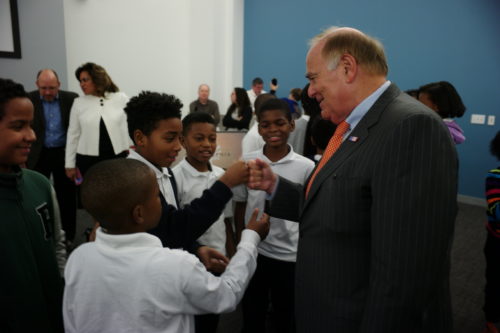 Former Gov. Rendell interacts with students.