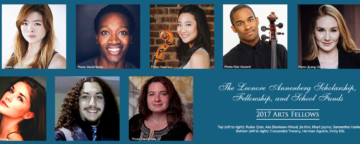 Leonore Annenberg arts fellows in 2017: Ruibo Qian, Ato Blankson-Wood, Jia Kim, Khari Joyner, Samantha Hankey, Cassandra Trenary, Herman Aguirre and Emily Erb.