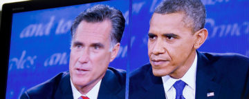 Republican Mitt Romney and Democratic President Barack Obama in a 2012 debate. Credit: Flickr/Rose Trieu.