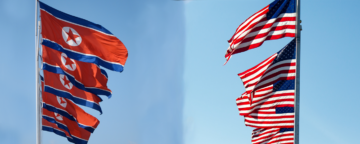 Flags of North Korean and the United States. Credit: John Pavelka (left) and Martin Alonso (right).