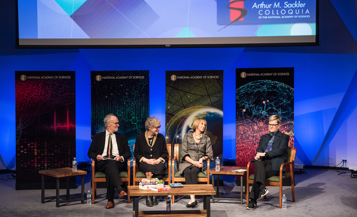 Kevin Finneran, Susan Fiske, Marcia McNutt, and Kathleen Hall Jamieson at the Sackler Colloquium on the Science of Science Communication III at the National Academy of Sciences. Credit: Kevin Allen Photography.