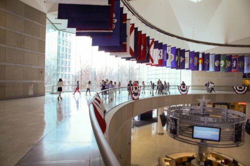 Students arrive at the Constitution Center for the Citizenship Challenge finals. 