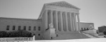 Grayscale photo of the U.S. Supreme Court building.