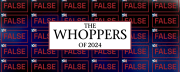 Image of a box that says the whoppers of 2024 with the word 'false' repeatedly stamped in the background.