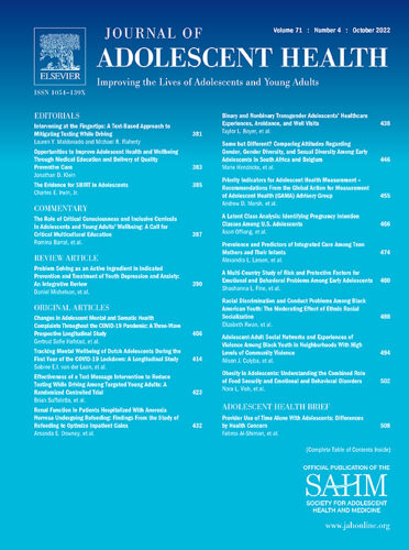 Cover of Journal of Adolescent Health journal.