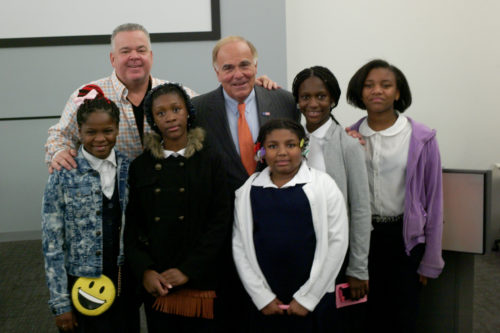 Julia Ward Howe teacher John Lawlor and his class with former Gov. Rendell.