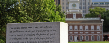 The First Amendment on a tablet outside Independence Hall in Philadelphia. Credit: Kjell Larsson.