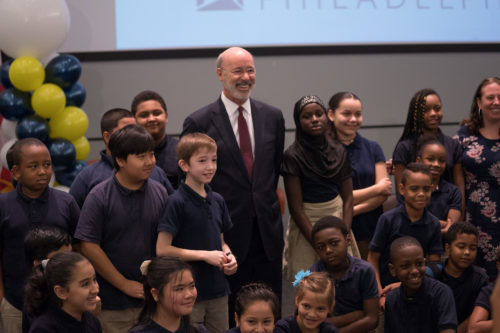 Pennsylvania Gov. Tom Wolf poses with students.