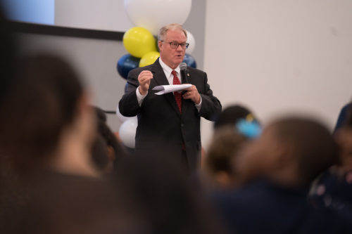 Republican challenger Scott Wagner takes a question.