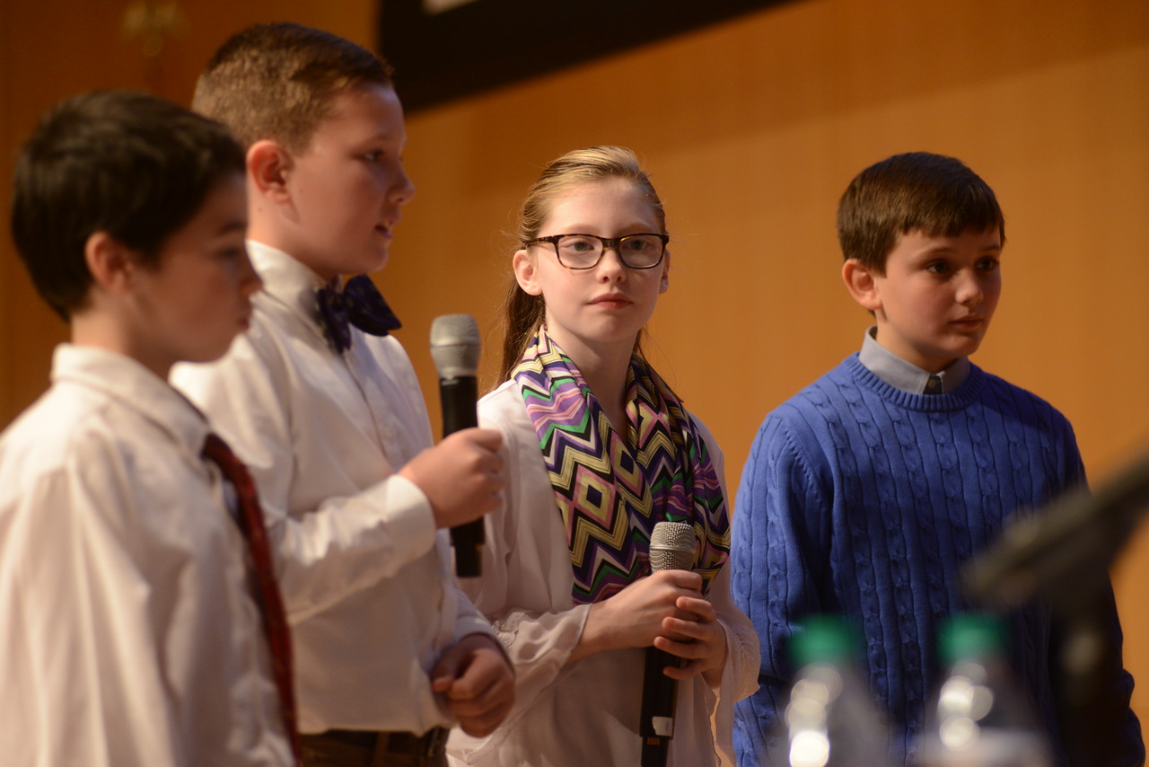 Students from Chestnutwold Elementary answer questions from the panel of judges.