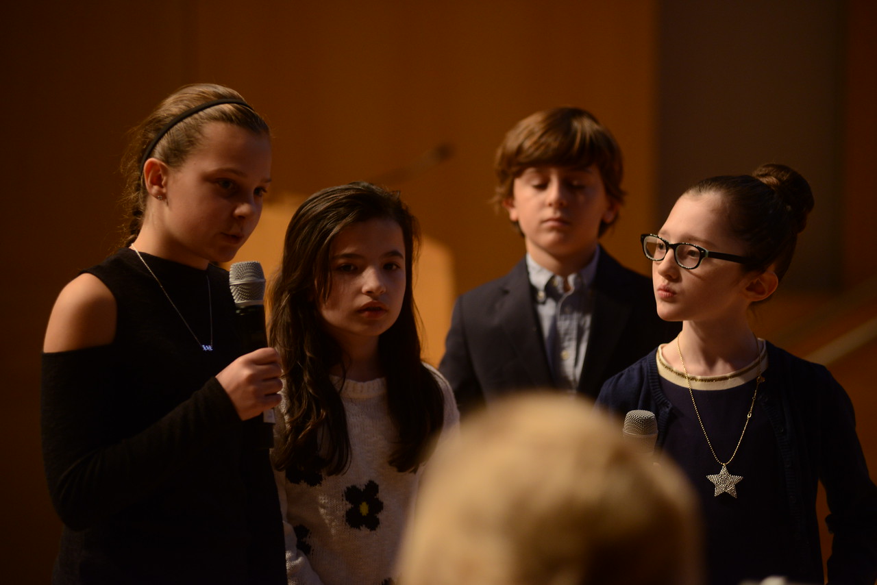 Students from Glenwood Elementary talk to the panel of judges.